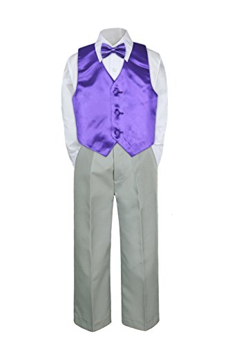 4PC Shirt Gray Pants Vest & Bow tie Set Baby Boy Toddler Kid Formal Suit Sm-7