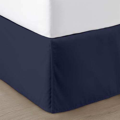 SGI bedding 16 inch Drop Bed Skirt Full Size Platform Style with Secure Fit, Classic Tailored Look, Elegant Pleated Style Dust Ruffle, Split Corners, Wrinkle Resistant Microfiber - Navy Blue