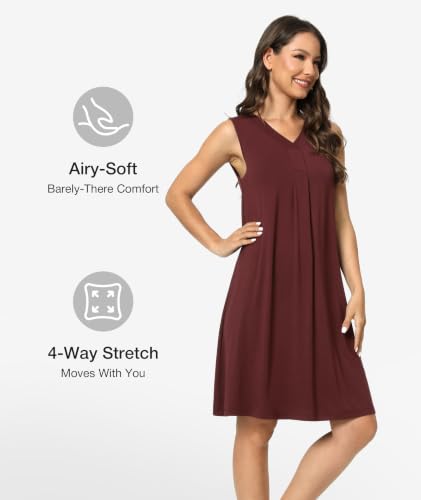 Image of GYS Cooling Bamboo Viscose Nightgowns for Women, Lightweight Sleeveless V Neck Sleep Shirt for Hot Sleepers, Soft Night dress