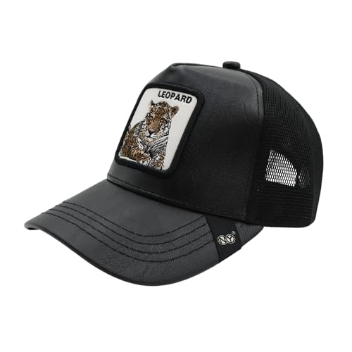 Image of kill off Leather Baseball Cap Panther Patch Cap Trucker for Men Snapback Mesh Animal Patch Hat Men's Black Djustable Baseball Hat Streetwear Fashion Hat