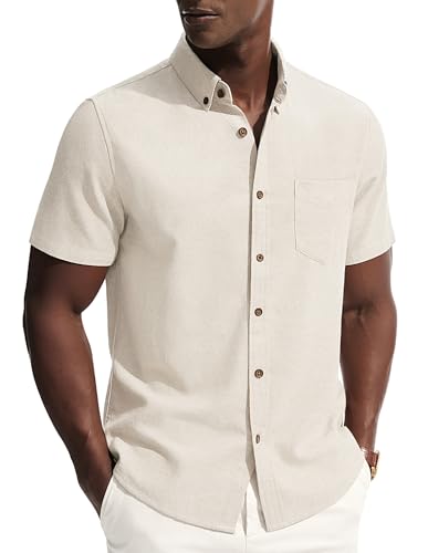 Image of PJ PAUL JONES Men's Linen Shirts Short Sleeve Summer Lightweght Shirt White S