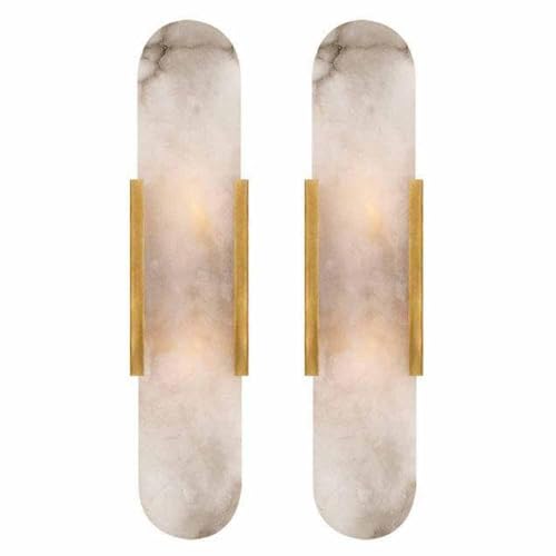 Image of Natural Alabaster Wall Sconces Set of 2 Marble Wall Lamp Bathroom Vanity Light Fixtures Alabaster Sconce Lighting White Stone Wall Mount Lamp for Bedroom Living Room Hallway Stairs Kitchen