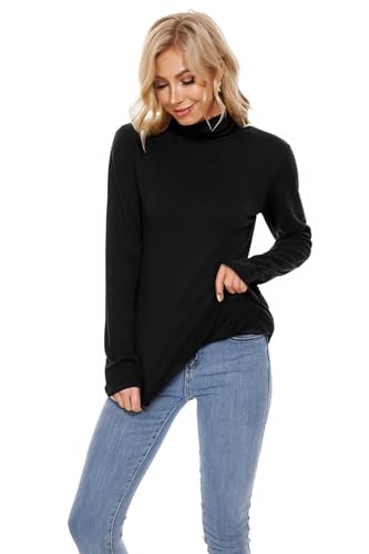 Image of TAIPOVE Cotton Fleece Lined Turtleneck Top for Women Long Sleeve Mock Turtle Neck Lightweight Sweater Thermal Underwear Shirt