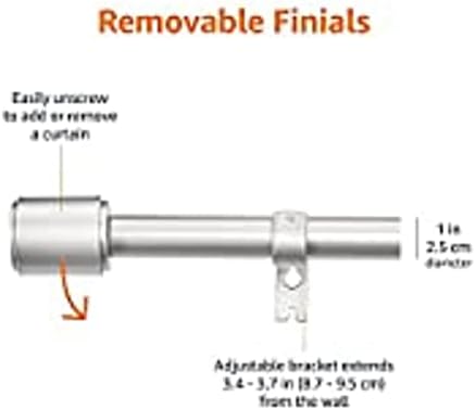 Amazon Basics Curtain Rod with Cap Finials - Extendable 91 to 182cm for Bedroom, Dining Room, Living Room or Kitchen, Nickel
