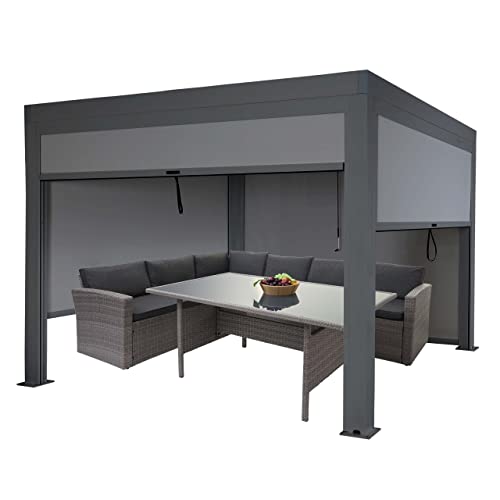 Pergola HWC-L46 mit Seitenwand, Gartenpavillon Lamellen-Pavillon Rollo,...