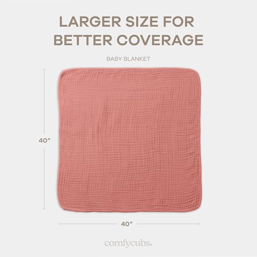 Image of Comfy Cubs Muslin Baby Blanket - Soft, Lightweight, 6-Layer Cotton Swaddle Blankets for Newborns, Infants & Toddlers - 40 inch x 40 inch Large, Breathable & Versatile for Sleeping & Tummy Time - Dusty Rose