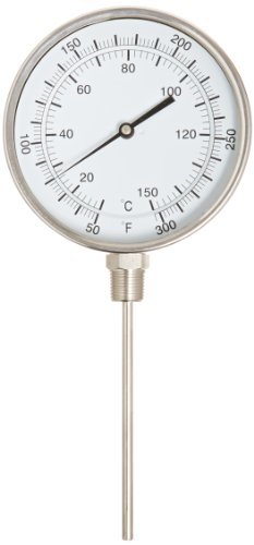 PIC Gauges B5S6-MM SS Case Bimetal Thermometer, 316 SS Stem, Lower Mount Connection, Straight, 5" Dial, 6" Stem Length, 50/300° F & 10/149° C Temperature Range