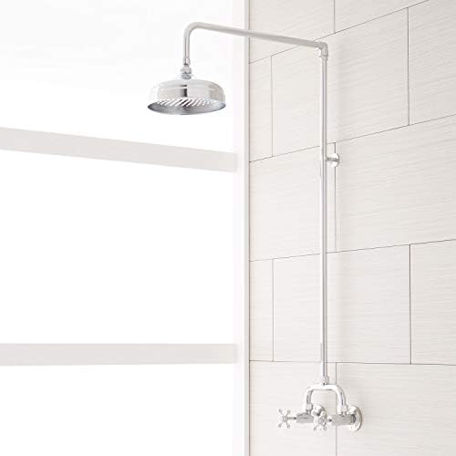 Signature Hardware 922235 Baudette Exposed Pipe Shower System with Rainfall Shower Head, Shower Arm, and Cross Handles - Chrome