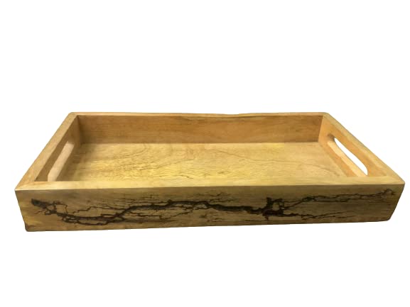 Acewood serving tray wooden handmade with crackle design on the edges | serving Platter | Handcrafted | Wood Tray | Serving Platter I - (12x6x2inch)