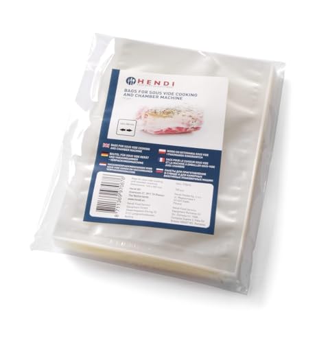 HENDI Sacs sous vide lisses, 100 unités, scellage hermétique, compatibles cuisson Sous-Vide, pour machines à cloche, -20/+110°C, 300x200mm, 75 µm, PA/PE, sans BPA