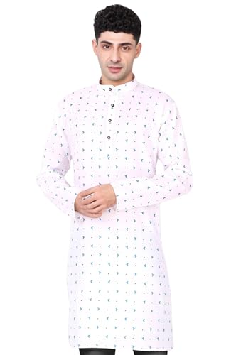Image of SKAVIJ Mens Cotton Long Sleeve Tunic Printed Kurta