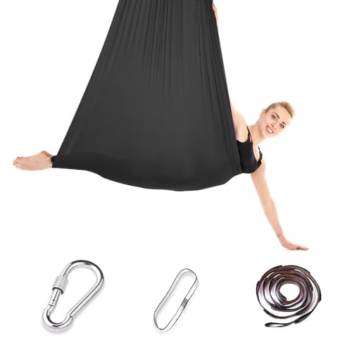 iPalamila Aerial Yoga Hängematte Set,Yoga Hammock 200 Kg Max(Schwarz,150x280CM)