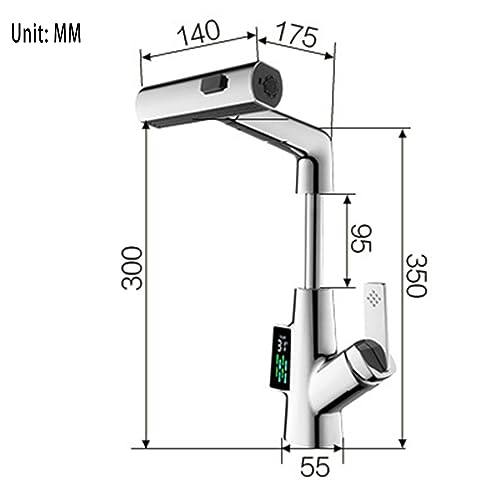 Robinet de salle de bain cascade au design moderne gris chrome avec bec relevable