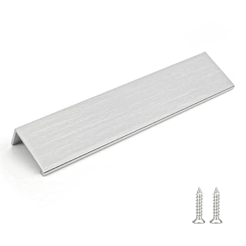 Image of Rergy 100 Pack 6-1 /4 inch Cabinet Pulls Brushed Nickel Finger Pulls for Cabinet | Aluminum Alloy Silvery Edge Pulls Modern Cabinet Handles for Kitchen, Cupboard, Drawers, Dressers, Screws Included