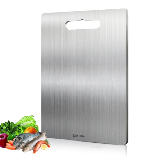 BORDEAG Planche À Découper En Acier Inoxydable 304, Planche À Découper En Titane, Planche À Découper En Métal Épais, Pour La Maison, La Cuisine En Plein Air(39 x 28 cm)