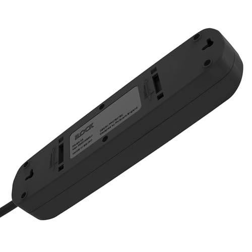 مشترك كهربائي من اي لوك، 5 منافذ مع مفتاح، بجهد 3500 وات، (لون أسود، 1.5 متر)