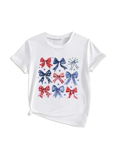 SweatyRocks Girl's Bow Print T Shirt Short Sleeve Crewneck Cute Star Graphic Tee Tops
