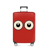 ANNA QUEEN Funny Cartoon Eyes Luggage Cover, Red Suitcase Protector with Cute Big Eyes Design, Travel Suitcase Cover for 20-22 Inch Luggage, Stretchable & Washable Spandex Travel Accessories