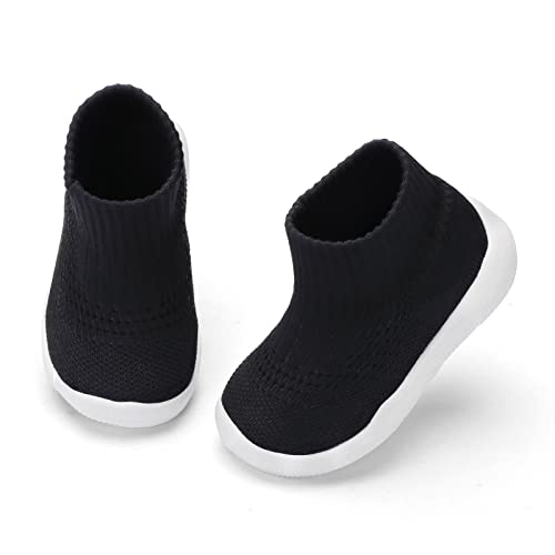 Image of Engtoy Baby Boy Girls Animal Non-Skid Indoor Slipper Infants Breathable Elastic Socks Shoes with Memory Insole Protect Toes Panda Tiger Fox, Black 01, 0-9 Months Infant
