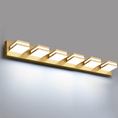 Image of IZORRO LED Modern Bathroom Lights Fixtures(6-Light,Dimmable,360Rotate),Brushed Glod Acrylic Wall Lighting,Vanity Lights for Bathroom Over Mirror - 6000k 36In (No Assembly Required)