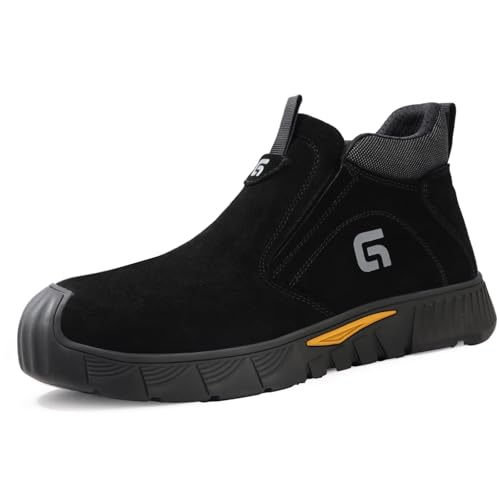 Image of GLANOUDUN Welding Work Boots for Men Slip on Steel Toe Shoes for Men Indestructible Steel Toe Boots Welder Men's Working Shoes Fireproof Safety Footwear for Construction Men's Work & Safety Footwear