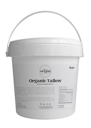 Origin Organic Grassfed Beef Tallow | Certified Premium Quality | Beef Fat Drippings | Food & Skin Grade | Multiple Uses | British Farms (2.5kg)
