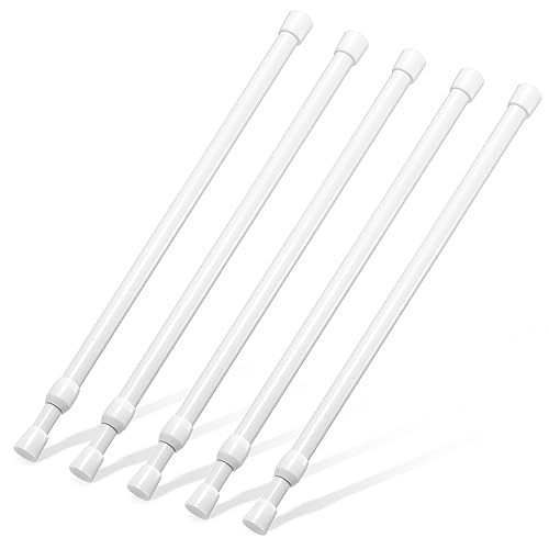 Image of 5 Pack Tension Rod 16 to 28 Inch, Goowin Small Tension Rod, 5 /8 inch Diameter No Drilling Expandable Short Tension Rods Spring Rods, Tension Rods for Closet, Cupboard, Hanging Clothes, White