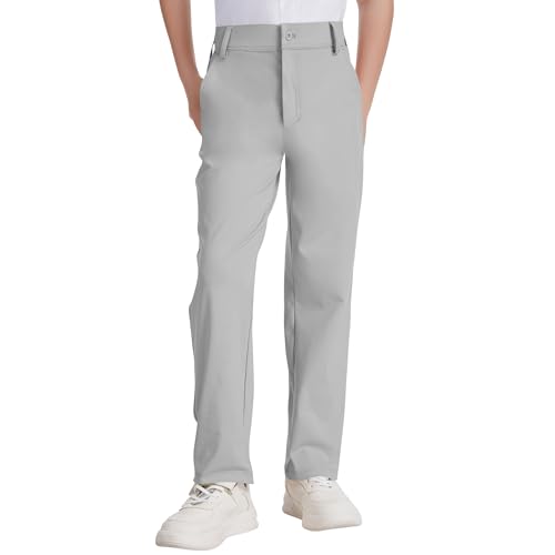 Dreammonkey Toddler to Youth Boys Golf Pants Quick Dry Stretch Performance Dress Pants | School Uniform Flat Front Slacks (Light Gray 12 Years)