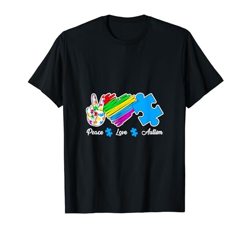 Peace Love Autism Awareness Puzzle arc-en-ciel pour hommes, femmes, enfants T-Shirt