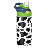 Kigai Cow Print Kids Water Bottle, BPA-Free Vacuum Insulated Stainless Steel Water Bottle with Straw
