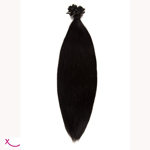 Extiff - Lote de 20 extensiones de pelo natural, queratina, 60 cm, 1 negro