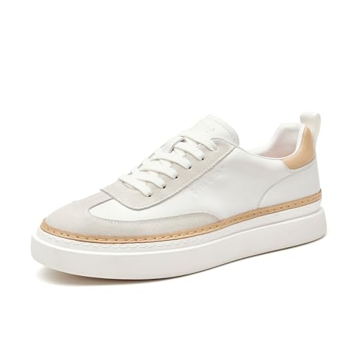 BEAU TODAY Men's Dress Sneakers, Leather Fashion Sneakers for Men Oxfords Classic Handmade Comfortable Lace Up Platform Flat Sneakers Tennis Retro Shoes