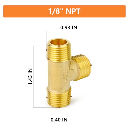 Image of GASHER 2PCS Brass Male Tee Pipe Fitting T Adapter, 3 Way Brass Fitting 1 /8 inch x 1 /8 inch x 1 /8 inch NPT T Fitting