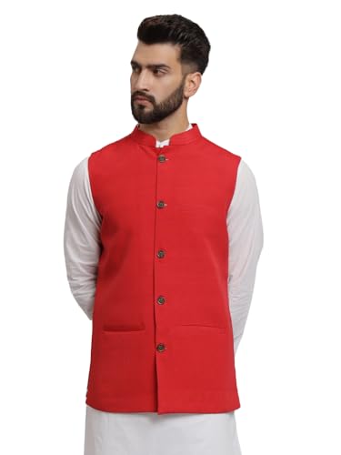 Image of LATEST CHIKAN Men's Traditional Cotton Solid Nehru Jacket /Waistcoat