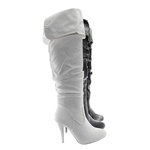 High heel Wrinkled Slouchy Dress Boots - Stretch Foldable Over Knee