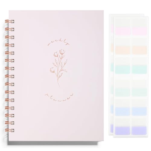 Undated Weekly and Monthly Planner Spiral Bound- Weekly Goals Notebook, To Do List, Habit Tracker Journal, Academic, Aesthetic, Stylish School or Office Supplies (6.1' x 8.4' - Pink)