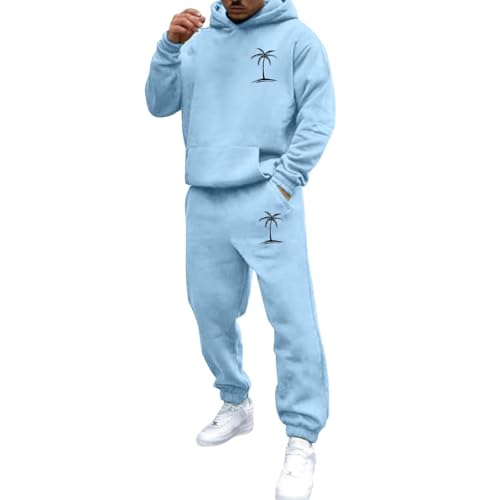 Conjunto completo de 2 piezas para hombre, sudadera de manga larga con capucha estampada y pantalones de chándal suaves de coco, trajes de descanso de gran tamaño, pantalones deportivos y sudadera