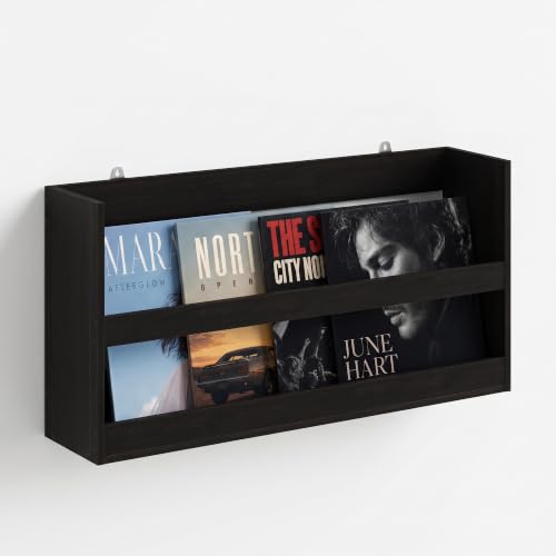 Image of Furinno Hermite Rectangular Floating Shelves for Wall, Black Espresso | Wall Shelf with Guard Rail, Floating Shelf, Wall Mounted Shelves, for Bathroom, Bedroom, Living Room, Home Office