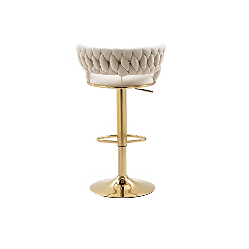 Rxrrxy Modern Swivel Bar Stool Set Of 2, Velvet Bar Stool Height Adjustable Airlift With Backrest And Gold Footrest For Dining Room, Kitchen Island, Pub, Bar (Ivory) #TOP7