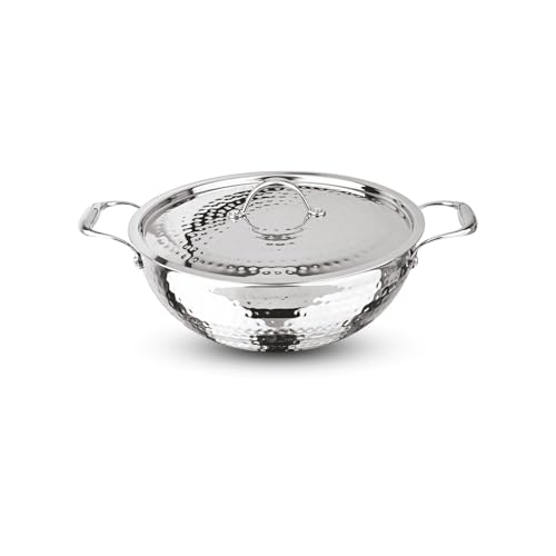 Image of Signoraware Artista Tri Ply Stainless Steel Hammered Deep Kadhai 24cm with Steel Lid | Elegant Finish | Even Heat Distribution | Ideal for Deep Frying & Daily Indian Cooking Needs (3.5 LTR | Steel)