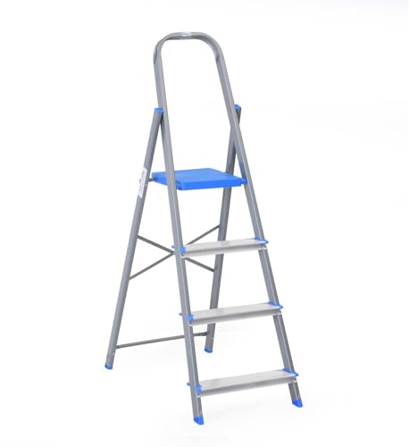 Image of Nilkamal Rise 4 Step Heavy Duty Steel Ladder with Aluminium Steps | for Home Use | Climb Easy Anti-Slip Steps | Secure Safety Clutch Lock | 150 kg Capacity | 1 Year Warranty