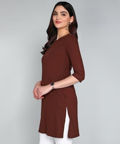 Image of FLEXIMAA Women's Cotton Plain Round Neck 3 /4 Sleeve Long Top