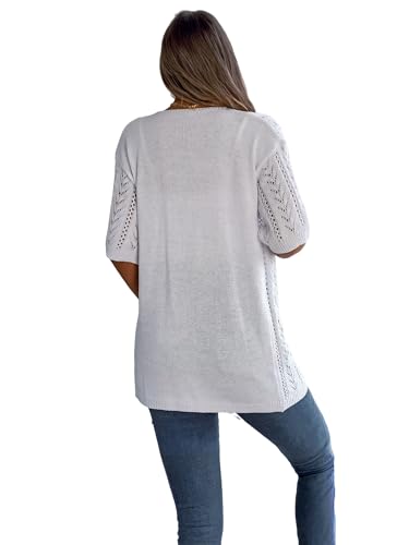 Women's Open Front Cardigans Summer Short Sleeve Hollow Out Lightweight Going Out Sweater Tops2