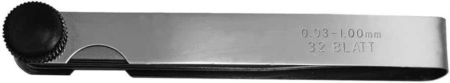 32-Blade Stainless Steel Feeler Gauge Set 0.001-0.04 in / 0.03-1.00 mm Dual Marked Precision Measuring Tool for Valve Clearance Adjustment in Motorcycles, ATVs, and UTVs