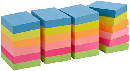 ZCZN 38 x 51 mm Sticky Notes, 6 Neon Color Self-Stick Memo Note Pads, 100 Sheets/Pad, Small Size, 24 Pads