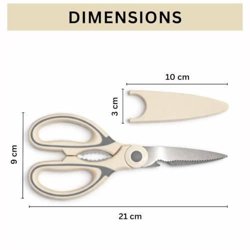 Image of Amazon Brand - Solimo Multipurpose Kitchen Scissors Smooth Plastic Handle Heavy Duty Scissor For Home Use Craft Work Tailoring Cutting Cream 9x21 cm Pack Of 1