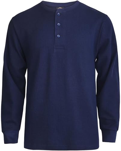 Men's Waffle Knit Thermal Henley Shirt - Long Sleeve Casual Top