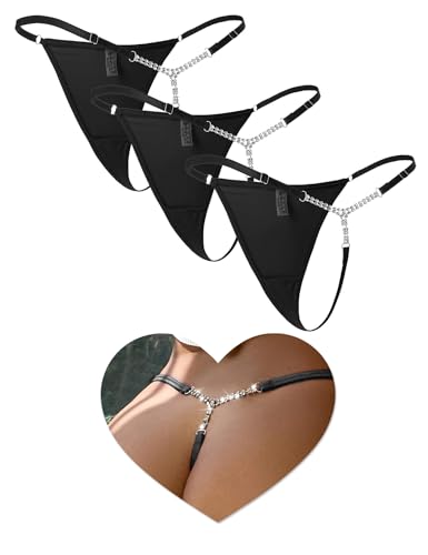 ohyeahlady Mini String Femme Sexy Chic Hot Ficelle Grande Taille G String Bikini Strass Tanga Coton Invisible Culotte sans Couture Thong Culottes Et Slips T-Back sous...