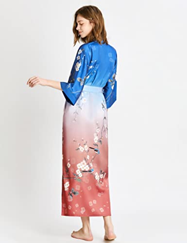 Image of PRODESIGN Kimono Robe for Women - Long Satin Sleepwear Silky Kimono Cover-Up Nightgown Japanese Bathrobe Loungewear Blouse