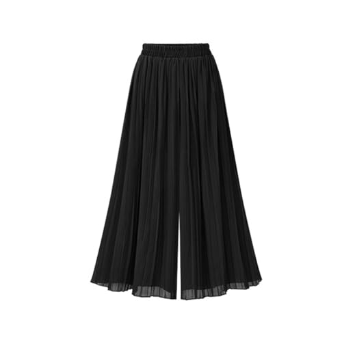 Women's 2024 Pleated Flowy Wide Leg Pants Elastic Waist A Line Chiffon Culottes2